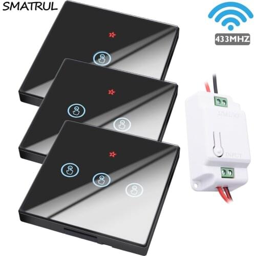 SMATRUL Home Wireless Touch Switch Light RF Remote Control Glass Screen 1 2 3 gang Wall Panel Button 110V 220V Receiver led Lamp