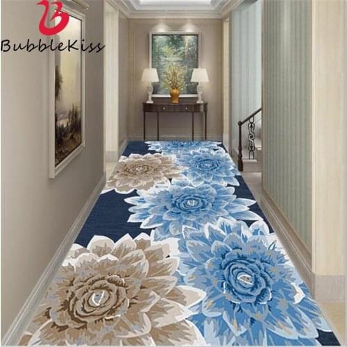 Bubble Kiss 80X200cm Soft Home Blue Flower Customize Rugs for Bedroom Polyester Non-Slip Corridor Long Carpet Hallway Area Rugs