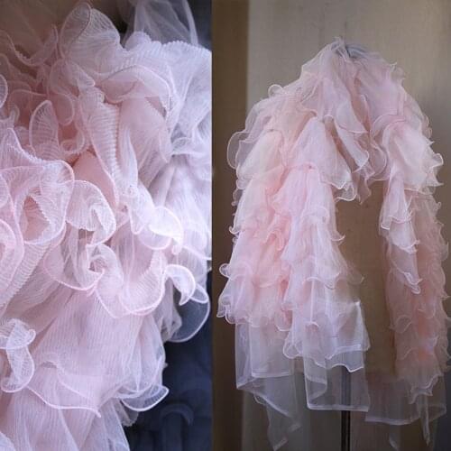 150cm Wide Luxury Pink Ruffle Lace Fabric Sewing Accessory DIY 3D Romantic Wedding Bridal Dubai Dress decor Pleated Lace Fabric