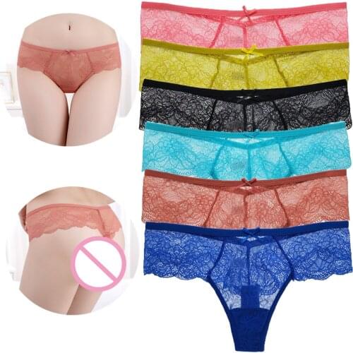 Sexy cozy Lace g-strings Ultra-thin Briefs Transparent thongs Seamless Panties Underwear Lingerie for women T-pants 6 Pcs/Set