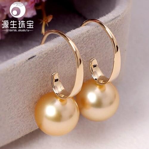 YS Pure 14K Gold 9-10 mm Natural Genuine South Sea Pearl Earring Fine Jewelry For Women