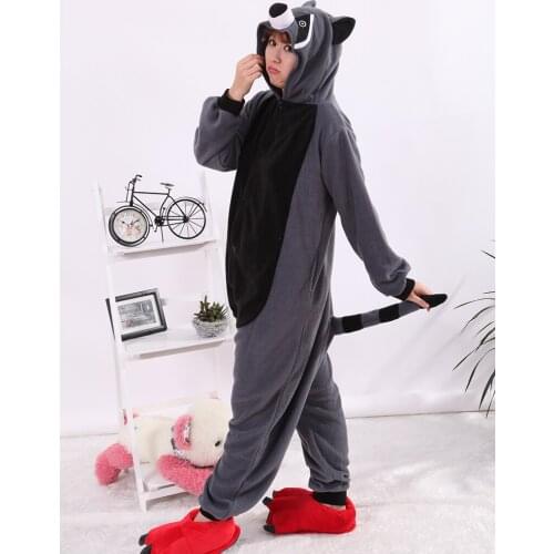 Grey Raccoon Onesies Unisex Sleepsuit Adult Coon Pajamas Cosplay Costumes Animal Onesie Sleepwear Jumpsuit