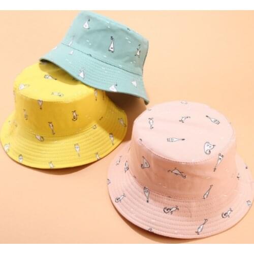 Printed Cotton Summer Women Hat Cap Casual Reversible Bucket Hat Two Side Wear Men Fishing Cap Outdoor Hiking Fishermen Sun Hat
