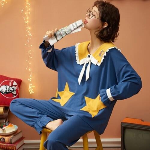 SLPBELY Autumn Pure cotton Princess Collar Doll Collar Long Sleeve Pullover Cute Sweet Pajamas Fairy Has Temperament Comfortabl