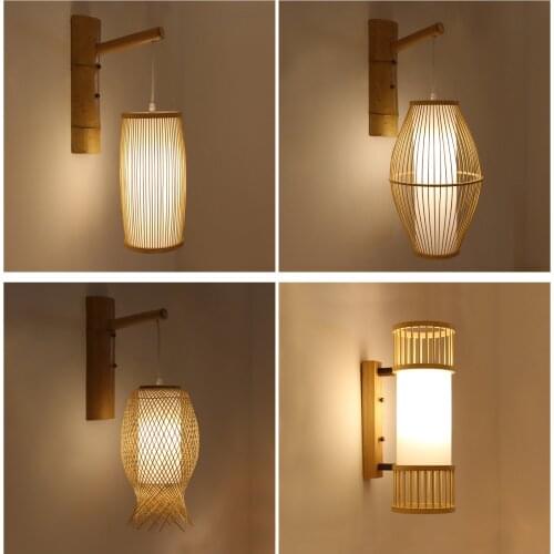 Chinese Style Led bamboo wall light sconces hallway corridor bedside bamboo weaving lamps art rattan lantern luminaria new