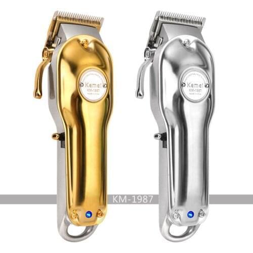 Kemei hair trimmer KM-1987 rechargeable hair clipper cordless Professional haircut machine oil head trimmer baldhead metal body