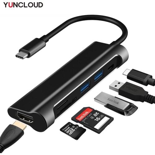 YUNCLOUD USB HUB Type-C 3.1 USB Splitter USB-C to HDMI-Compatible 4K@30Hz Type-C PD SD/TF Card USB-A For Mac S12 P40 Mate30