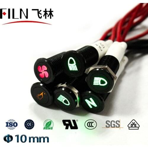 Waterproof Lamp FILN 12V LED Car Boat LED Warning Dashboard Signal Lights Instrument Pilot light 10mm