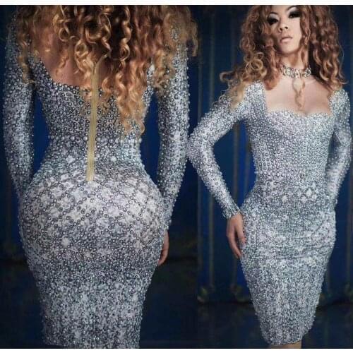 Singer pearl rhinestone one-piece skirt adult evening dress stage costume