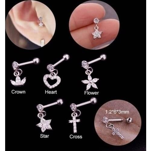 1PS Stainless Steel Fashion three-color trend screw pattern Earbone nail Earbone series products human body piercing jewelry