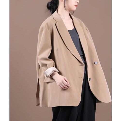 Blazer Women Autumn Coat 2020 New Leisure Loose Large Size Retro Split Solid Color All-match Ladies Casual Suit Jacket K1218