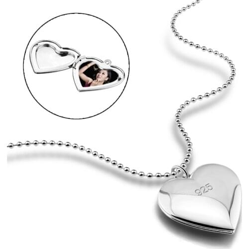 Eternal Love Heart Choker 925 Sterling Silver Heart Pendant Necklaces Fashion Photo Box Frame Memory Locket Women Charm Jewelry