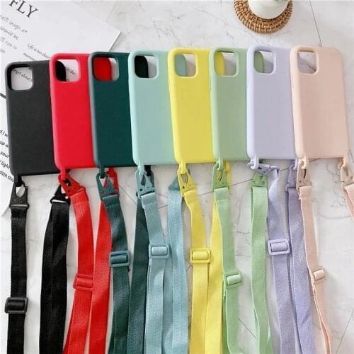 Fashion Cross Body Lanyard Strap Liquid Silicone Case For iPhone 11 12 Pro Max Mini XR X XS Max 7 8 Plus SE2 Shockproof Cover