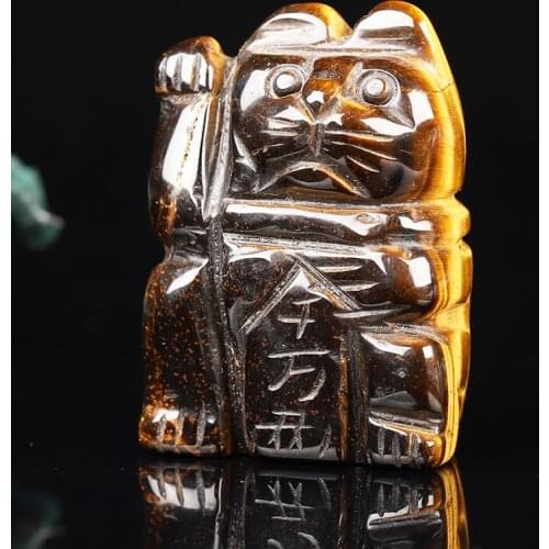 1PC Natural Crystal, Tigers Eye Stone, Lucky Cat, Animal, Stone Crafts, Healing Stone Small Decor, Home Decor Gift