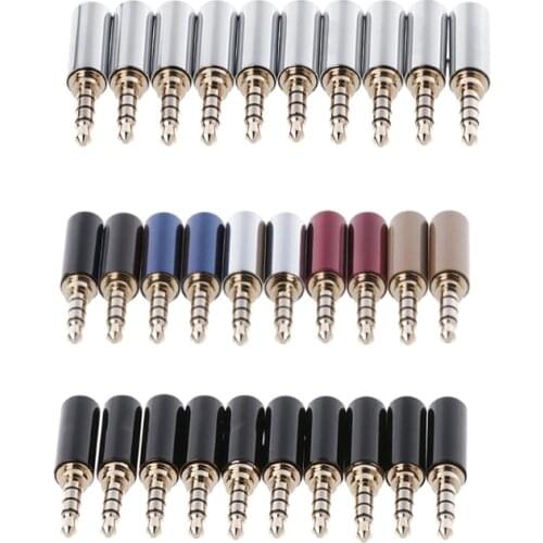 10 Pcs 4 Pole Copper Gold Plated 3.5mm Male Stereo Audio Jack Plug Soldering Connector
