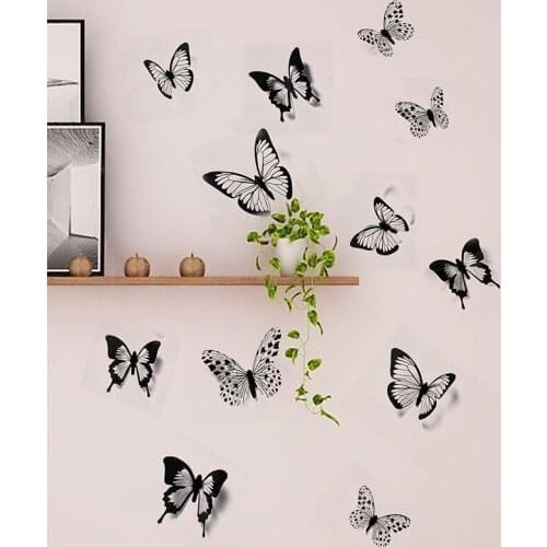 12/24Pcs Black white 3D butterfly Wall Sticker Wedding Decoration Home Decor