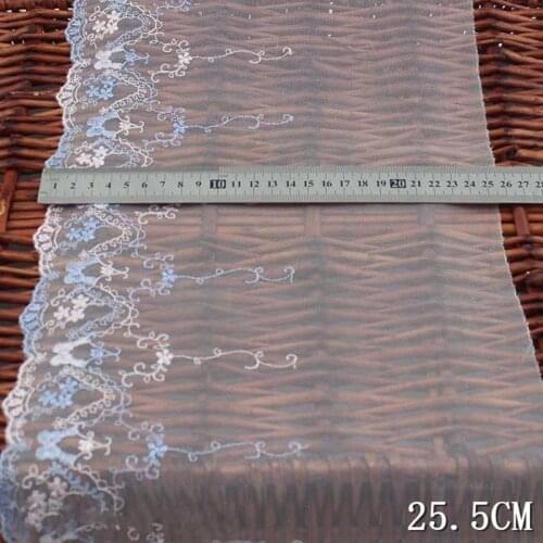 2Yards Flower Embroidered Mesh Tulle Lace Trim Fabric Ribbon 25.5cm Width for Bra Underwear DIY Garment Sewing Accessories