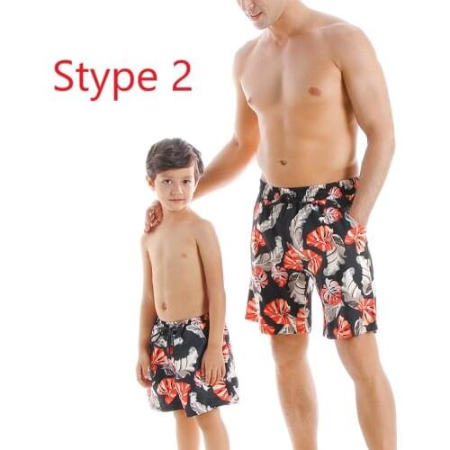 3 Types Father & Son Matching Swimming Trunks Floral Print Beachwear Parent-child Swimwear Summer Bathing Shorts for 2-14Y Boys
