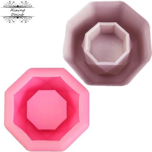 3D octagonal planter base shape silica gel mold chocolate cake decoration tool Soap Candle clay mold