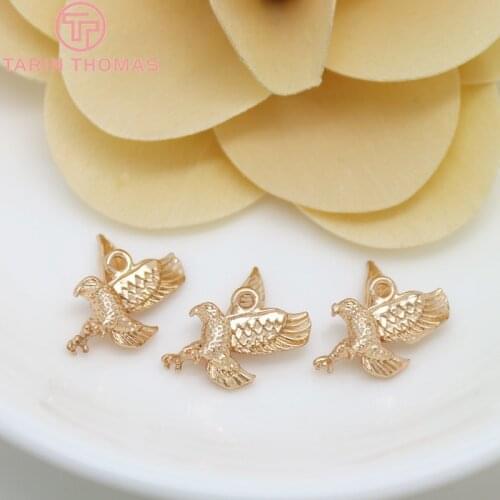 6PCS 11x17MM 24K Champagne Gold Color Plated Brass Eagle Charms Pendants High Quality Diy Jewelry Accessories