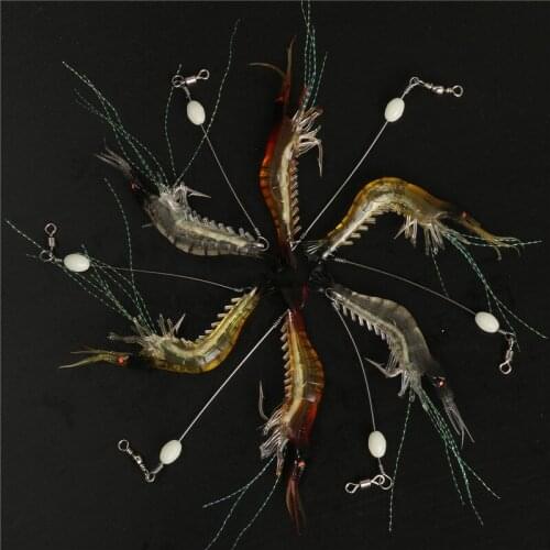 6Pcs/lot Noctilucent Soft Silicone Simulation Prawn Shrimp Luminous Soft Fishing Lure Artificial Bait Fishing Tackles