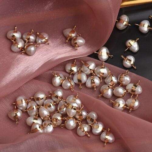 8x12MM 10Pcs 100% Natural Freshwater Pearl Baroque With Gold Rectangle Charms Jewelry Pendants Making Accessories Findings