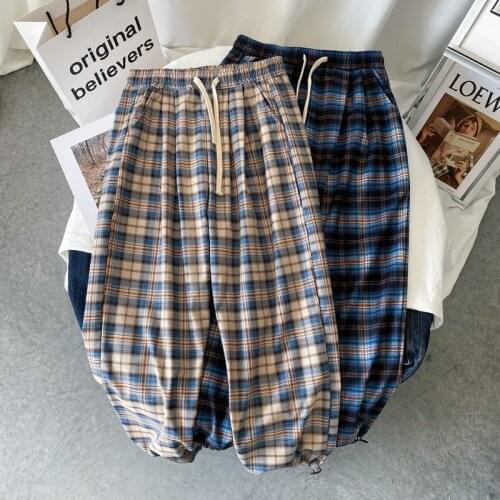 Vintage 9 Colours Men Jogging Pants Plaid Causal Long Women Pants Streetwear 2021 Fashion Man Straight Harem Pants Oversized 4XL