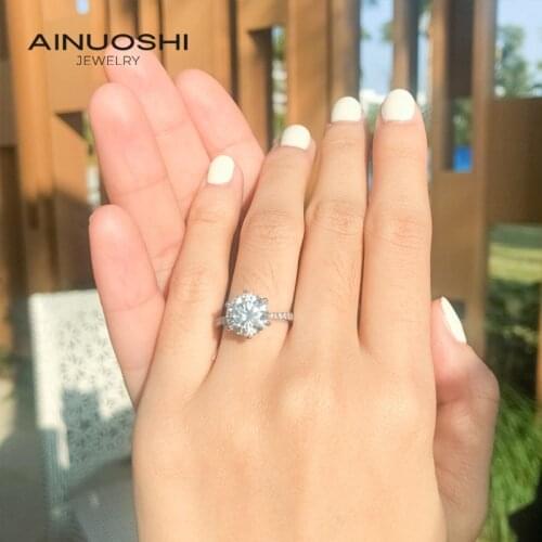 AINUOSHI Classic Wedding Moissanite Ring 100% 925 Sterling Silver 1.5/2/3ct D Color Diamond Test Past Mussanite Rings for Women