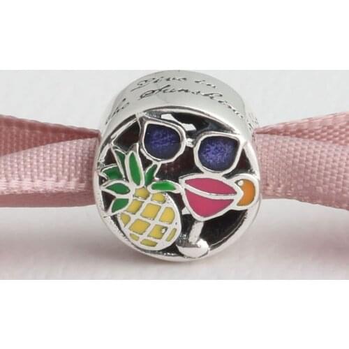 Authentic S925 Silver Openwork Mixed Enamel Summer Fun Bead fit Lady Bracelet Bangle For Women DIY Jewelry