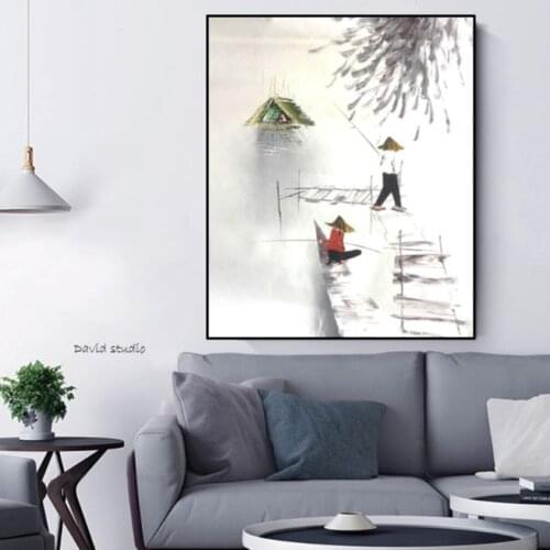 Free Shipping Paintings Vietnam Art Oil Paintings Fishing for Home Decor idea Oil Painting For Living Room