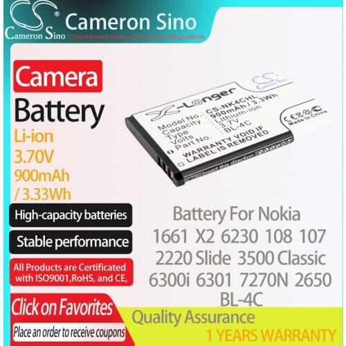 CameronSino Battery for Nokia 1661 X2 6230 108 107 2220 Slide 3500 Classic 6300i 6301 fits SVP BBA-07 Digital camera Batteries