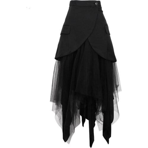 Black Asymmetrical Patchwork Mesh Skirt Bubble Skirt All Seasons Vintage Skirts High Waist Plus Sizes for Wedding Party Clothes