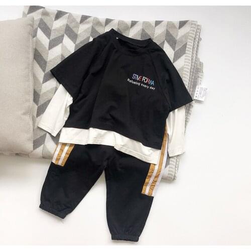 Childrens Boys Sweatshirt 2020 Spring New Toddler Boys Long Sleeve Patchwork Tee Shirts Kids Boys Fake Two Pieces Pullovers Top