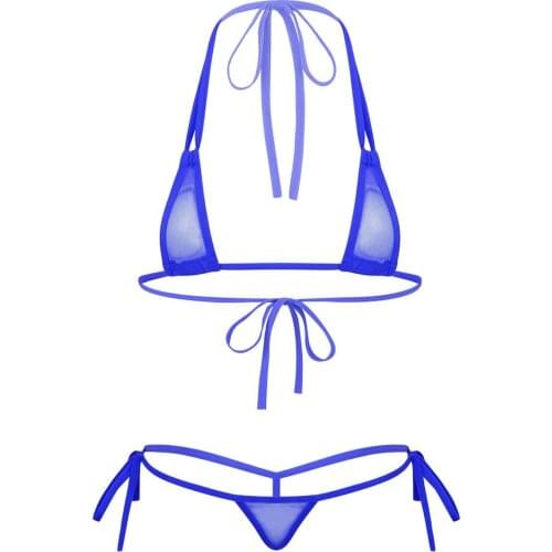 Women Micro Bikini Swimsuit Set See-through Mesh Strappy Triangle Sexy Swimwear Bathing Suit for Beach Sunbath Swimming Pool