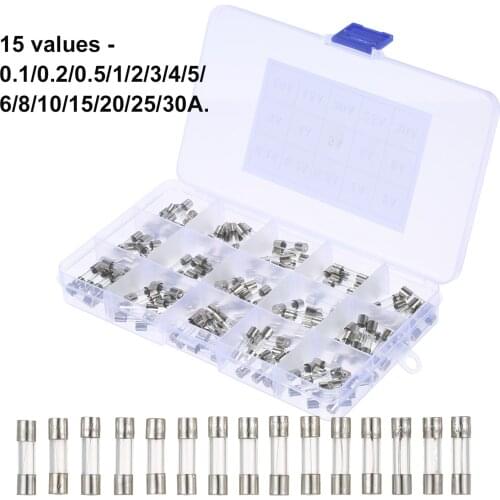 KKmoon 150PCS 5x20mm 15-value Fast Blow Fuses Glass Tube Fuse Assorted Kit Auto Replacement Fuses Assorment Kit from 0.1A to 30A