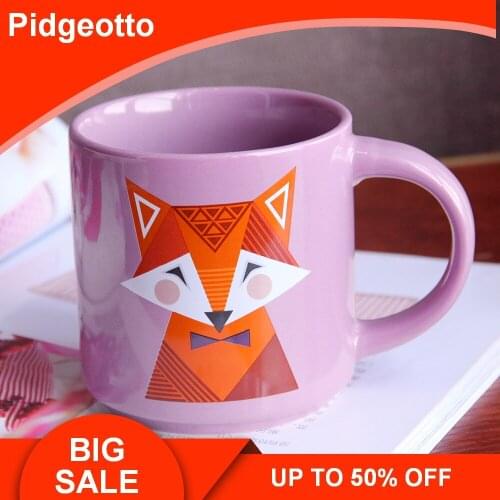 Cute Animal Fox Cat Coffee Cup Large Capacity Hand Painted Cartoon Ceramics Cup and Mug Breakfast Milk Mug Free Shipping