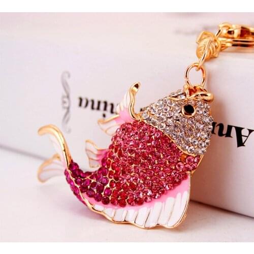 Korean creative cute carp keychain ladies bag accessories red rhinestone dripping oil colorful metal pendant keychain gift