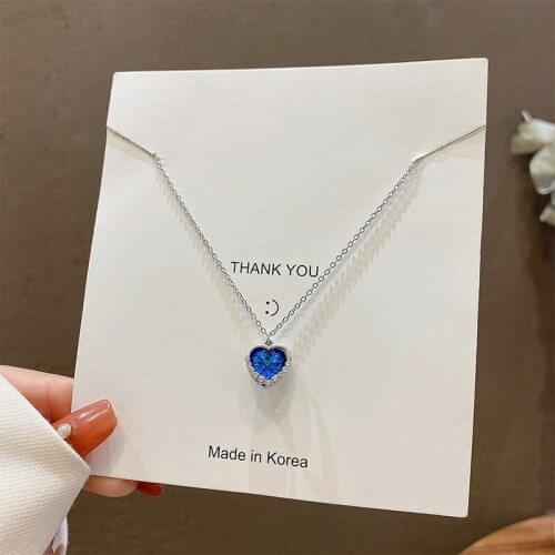 Korean New Exquisite Blue Crystal Necklace Fashion Love Pendant Necklace Female Jewelry