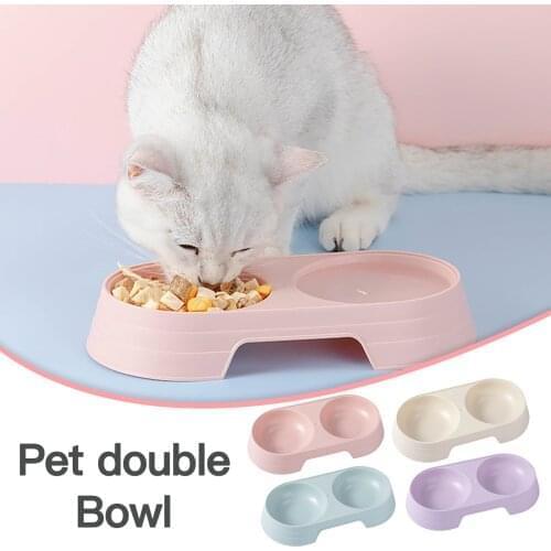 Cat Food Double Bowls Breakage-proof Oval Terse Style High Quality Plastic Cat Pets Feeder One Bowl Dual Purpose Pet Feeder Bowl
