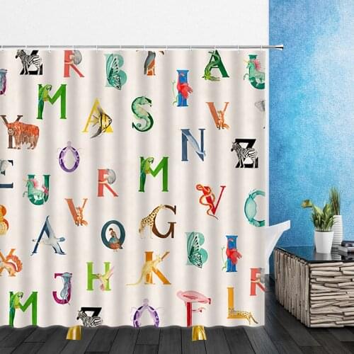 Cartoons Shower Curtains Fruit Animal Childrens room 3D Print Waterproof Bathroom Decor Home Bathtub Polyester Curtain Set