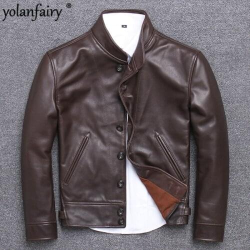 Real Genuine Leather Jacket Men Cowhide Leather Coat Vintage Bomber Cow Leather Jackets chaqueta cuero hombre U-1905 KJ3201
