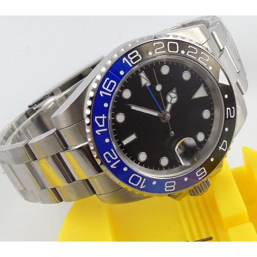 40MM Sterile Dial Sapphire Glass Ceramic Bezel Seeing Case Back GMT Date Polished Strap Automatic Mens Wristwatch