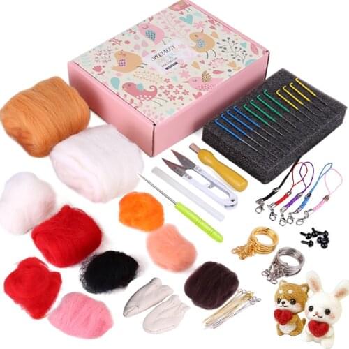 LMDZ 2Pcs Doll Making Manual Needle Felting Kit with Instructions Foam Mat Gift Box and Other Complete Felt for Home Decoration
