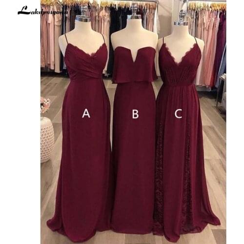 Cheap Chiffon Burgundy Mismatched Bridesmaid Dresses Maxi Formal Bridesmaid Gowns Vestido De Festa De Casamento Long Party Dress