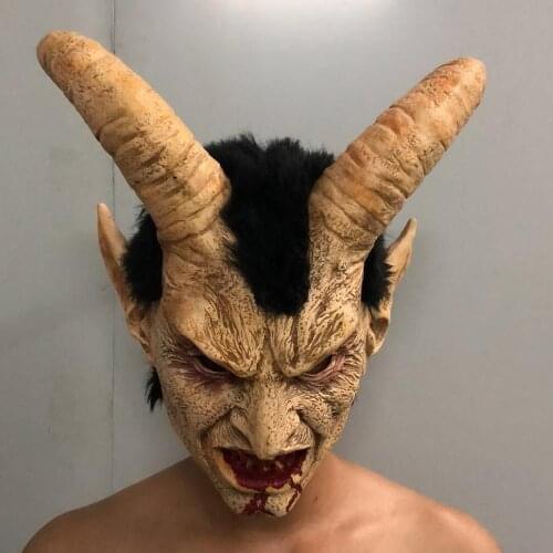 New Lucifer Horn Latex Mask Halloween Masks Costume Scary Demon Devil Movie Cosplay Mask Horrible Adults Party Props