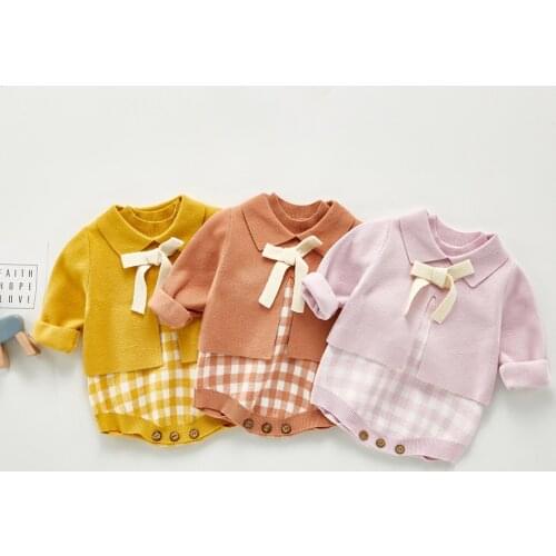 Newborn Baby Girl Cardigan Sweater Cotton Overalls Baby Girls Jumpsuit Set 6M-3T Newest Infant Baby Girls Knitted Bodysuit Suit