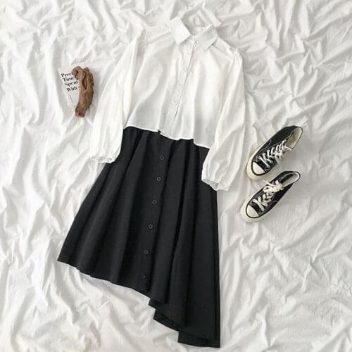 New summer 2 Piece Sets Womens Outfits Long Sleeve White Blouse + Irregular Skirts Female 2 Pieces Shirt and Skirt