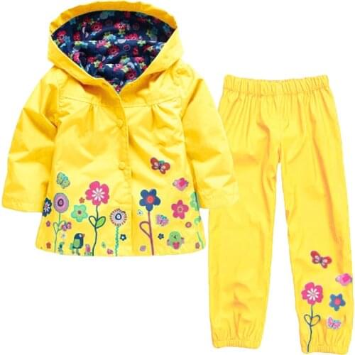 ZWF405 Clothing Raincoat Sets Autumn Girls Clothes Set Hoodie Jackets Pants Kids Clothes Sport Suit Children Waterproof Coat