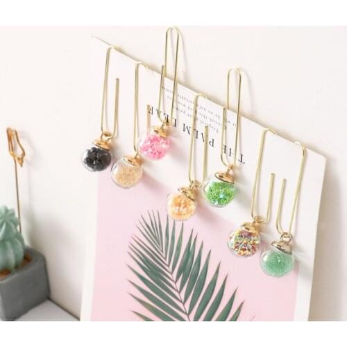 TUTU 5pcs/box Glass Ball Paper clip Notes Clips DIY Bookmark Metal Binder Clips Notes Letter Paper Clips H0301