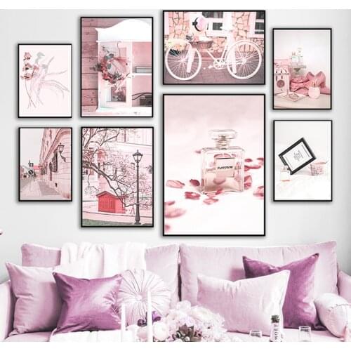 Perfume Flower Bike Pink Italy Street Wall Art Canvas Painting Posters And Prints Wall Pictures For Living Room Decor Aesthetics